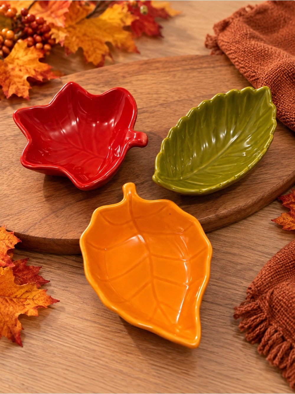 NWT Leaf-Shaped Ceramic Serving Dishes - Fall Decor